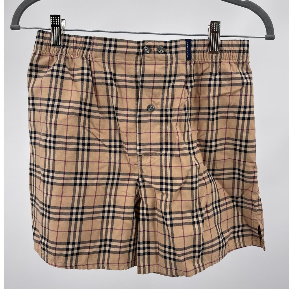 Burberry Boxer Shorts Mens 26 Tan Nova Check Plaid Designer Luxury Underwear Y2K